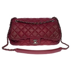 Used Chanel  Classic shoulder Flap bag in amaranth quilted lambskin leather , SHW