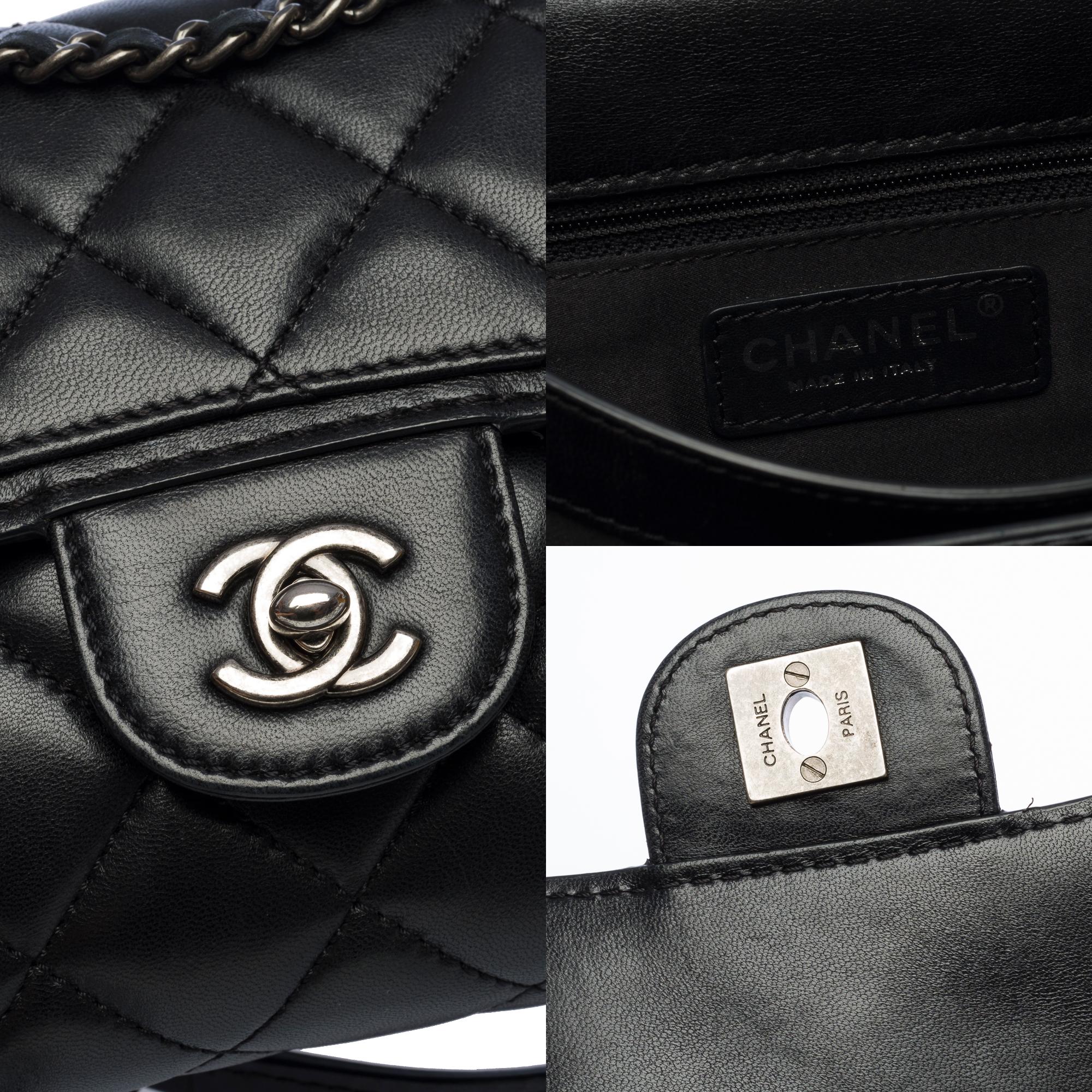 Chanel Classic shoulder flap bag in black quilted lambskin leather, RHW For Sale 2