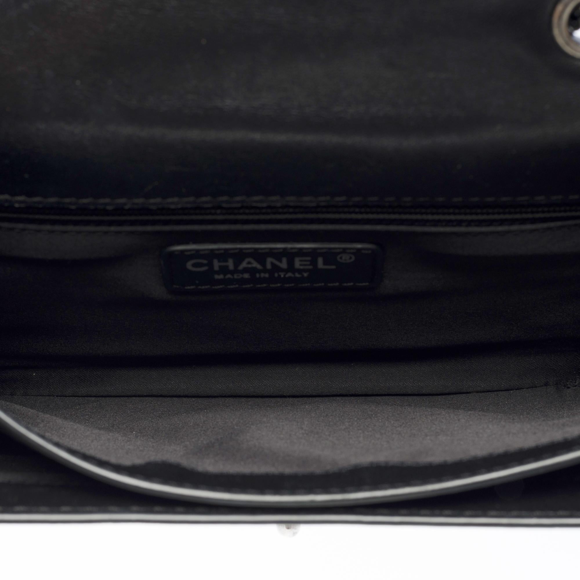 Chanel Classic shoulder flap bag in black quilted lambskin leather, RHW For Sale 4