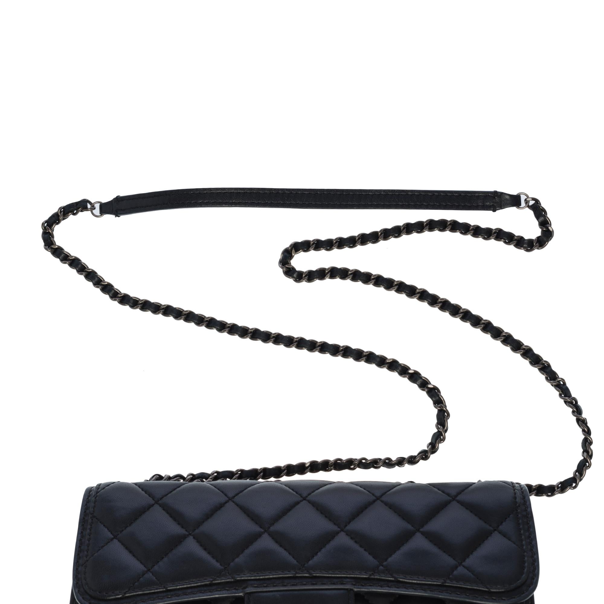 Chanel Classic shoulder flap bag in black quilted lambskin leather, RHW For Sale 5