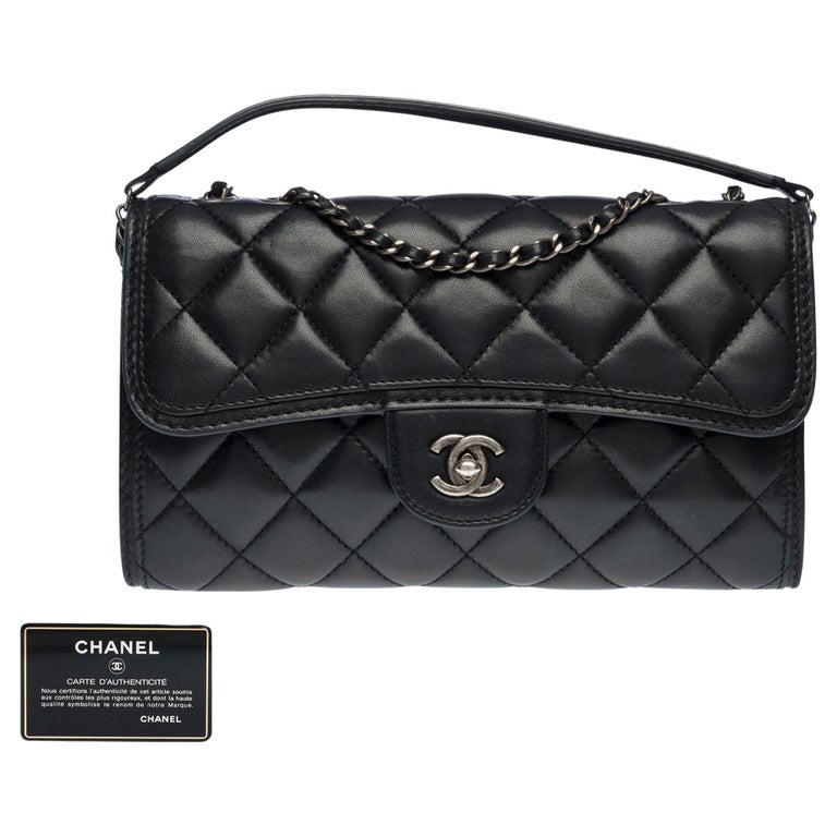 Chanel Black and White Quilted Tweed Medium Classic Double Flap Ruthenium Hardware, 2014-2015 (Very Good), Womens Handbag