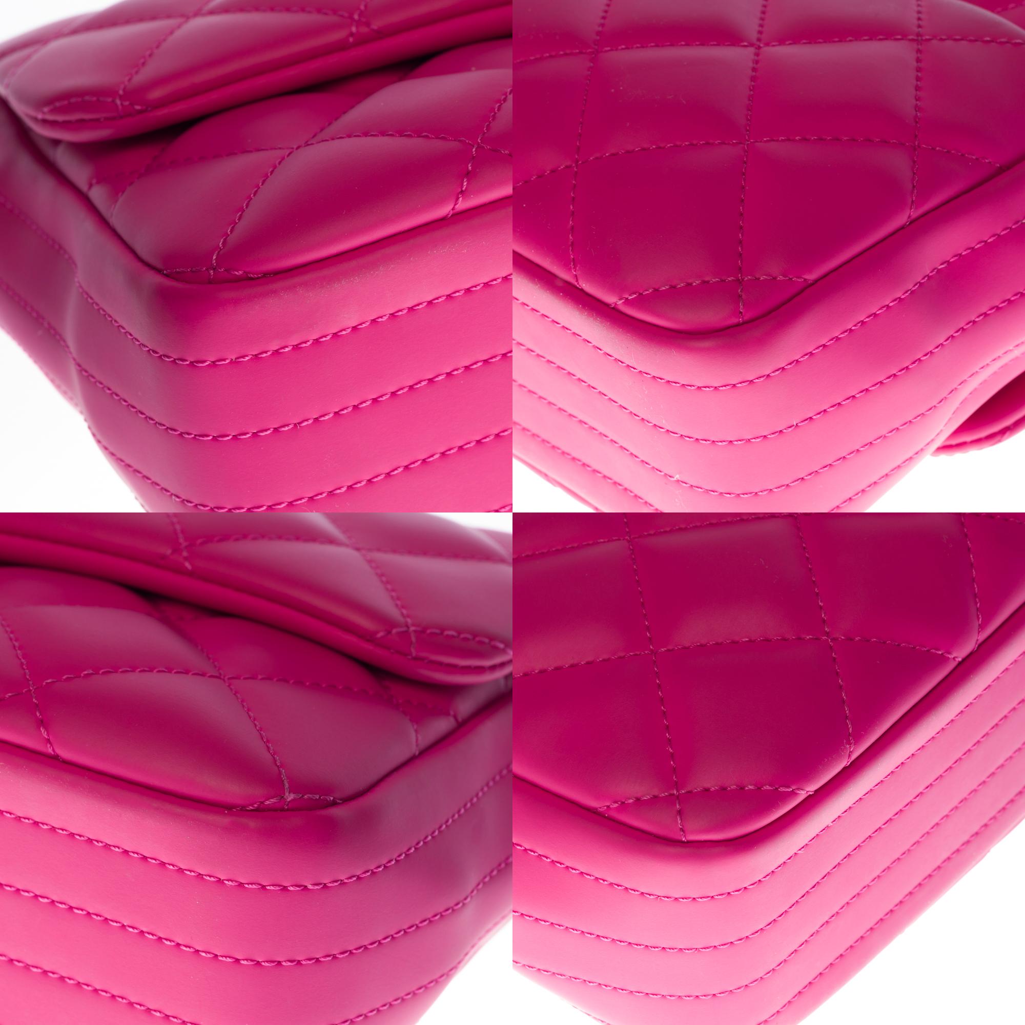 Chanel Classic shoulder Flap bag in hot pink vegan leather and silver hardware 2