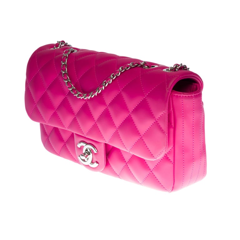 Chanel Classic shoulder Flap bag in hot pink vegan leather and