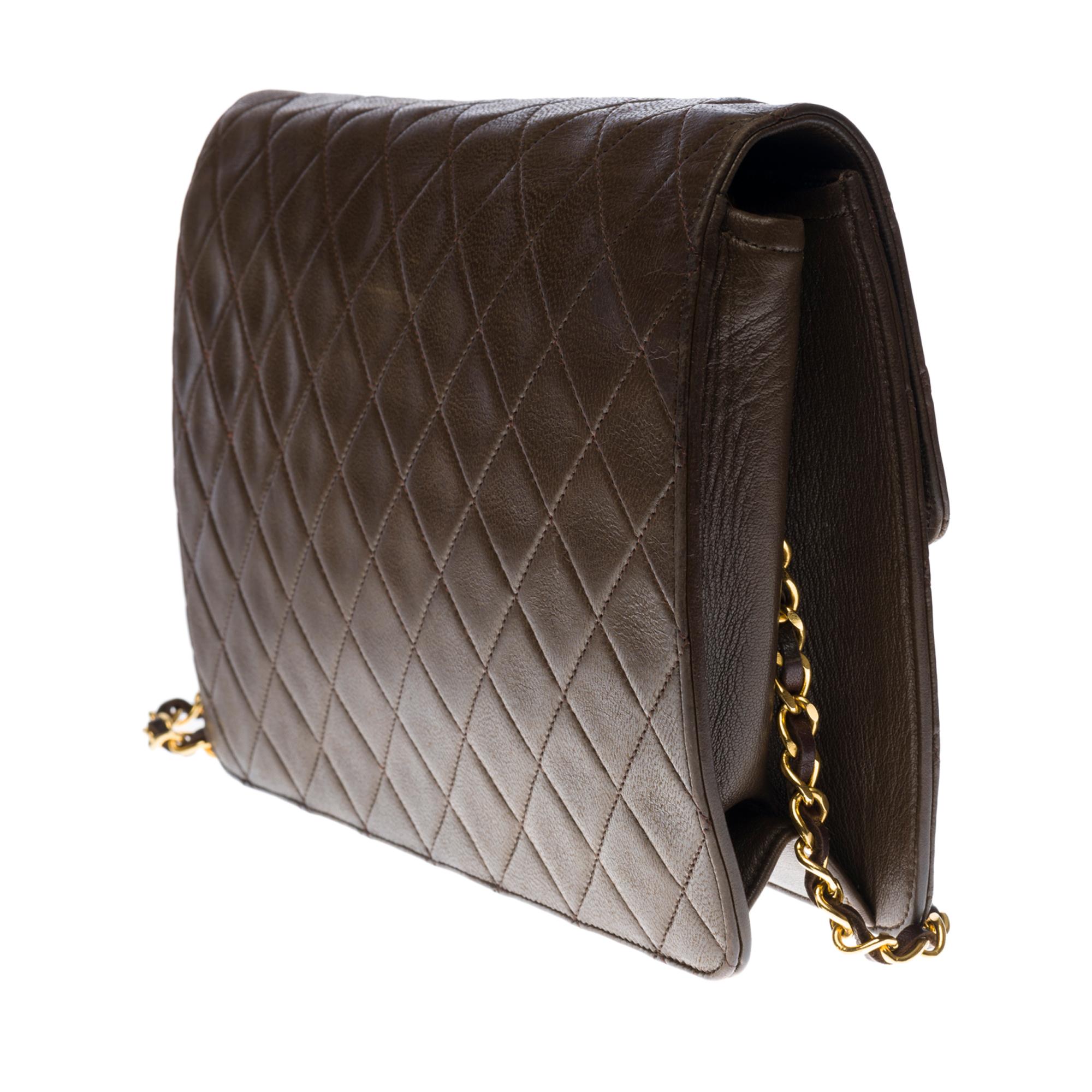 Women's Chanel Classic shoulder Flap bag in Khaki quilted lambskin and gold hardware