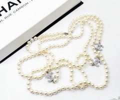 Chanel Classic Silver CC 72″ Super Long Faux Pearl Necklace