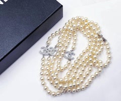 Chanel Classic Silber CC 72″ Super lange Faux Perlenkette