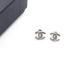 Chanel Classic Silver CC Crystal Reissued Piercing Earrings