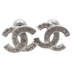 Chanel Classic Silver CC Crystal Reissued Piercing Earrings