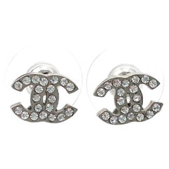 Authentic Classic Chanel Silver CC Crystal Moscova Piercing