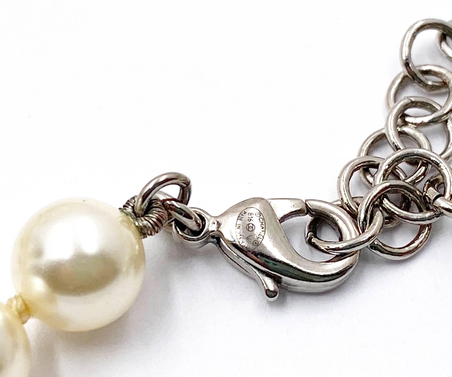 Chanel crystal pearl cc long necklace silver online