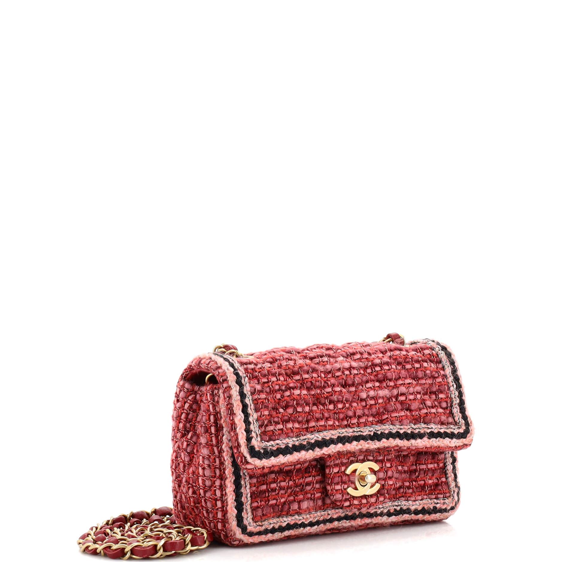 Chanel Classic Single Flap Bag Braided Quilted Tweed Mini In Good Condition In NY, NY