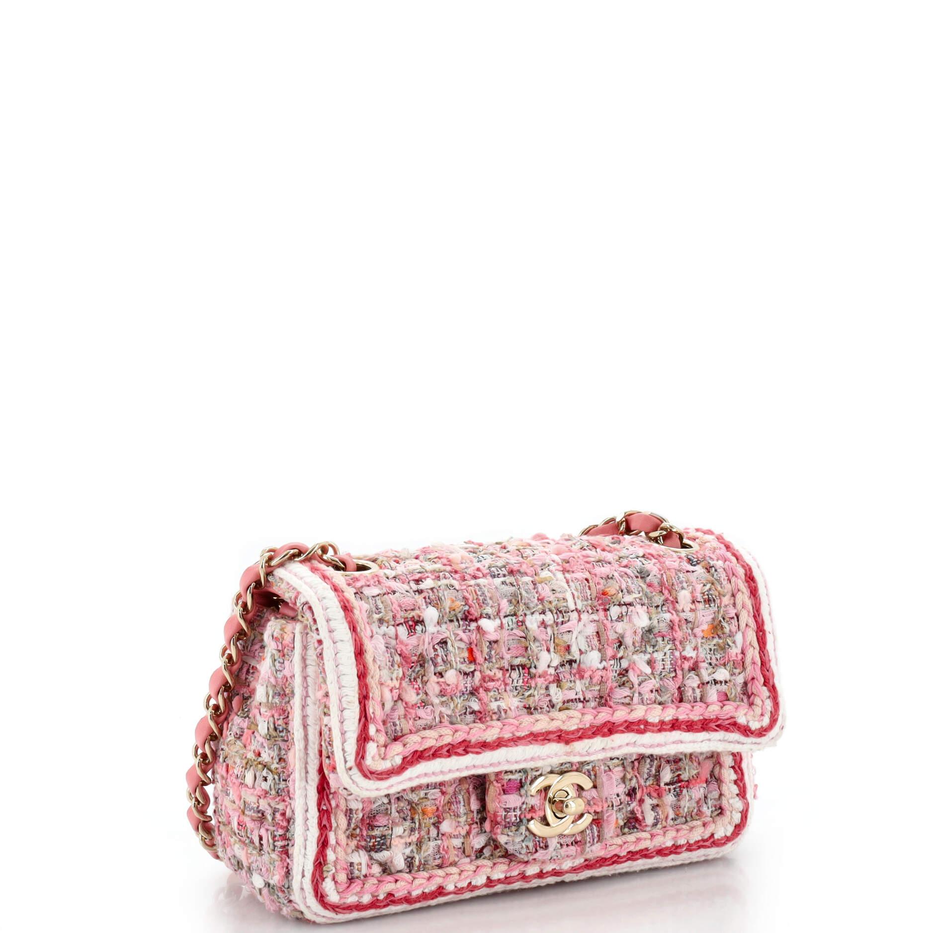 Chanel Classic Single Flap Bag Braided Quilted Tweed Mini In Good Condition For Sale In NY, NY
