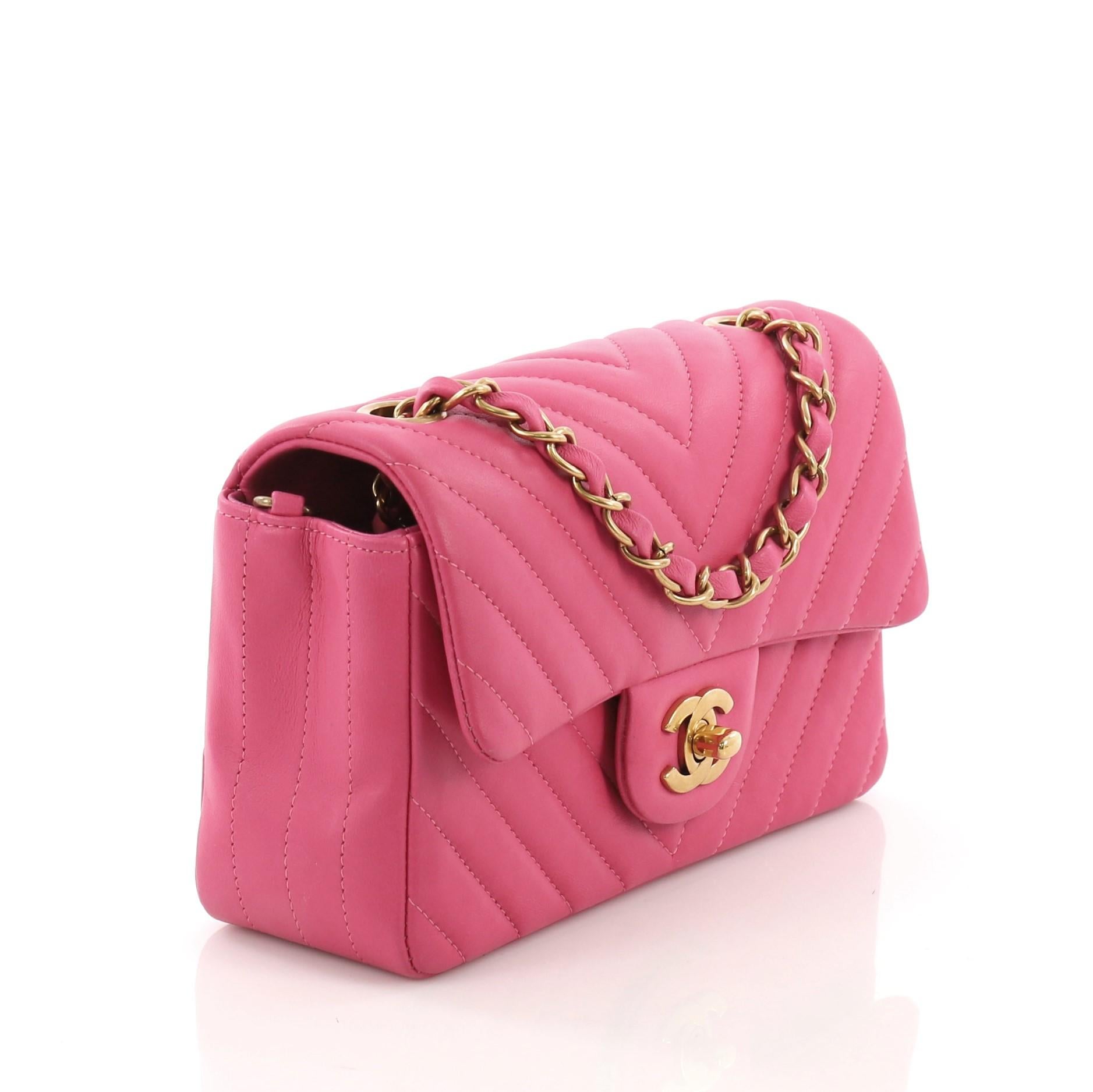 Chanel Classic Single Flap Bag Chevron Lambskin Mini (Pink)