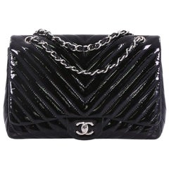 Chanel Classic Single Flap Bag Chevron Patent Jumbo