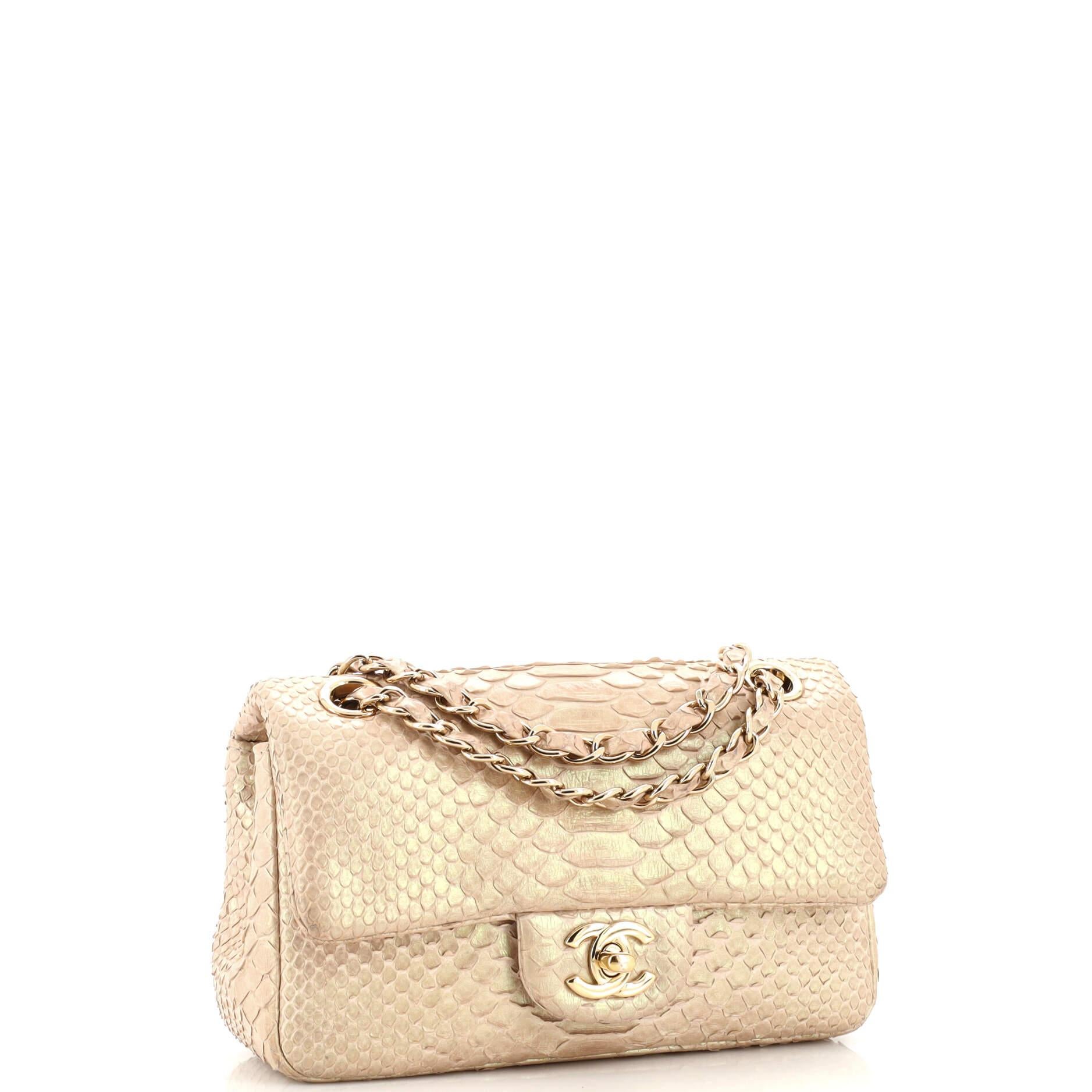 Chanel Classic Single Flap Bag Iridescent Python Mini In Good Condition In NY, NY