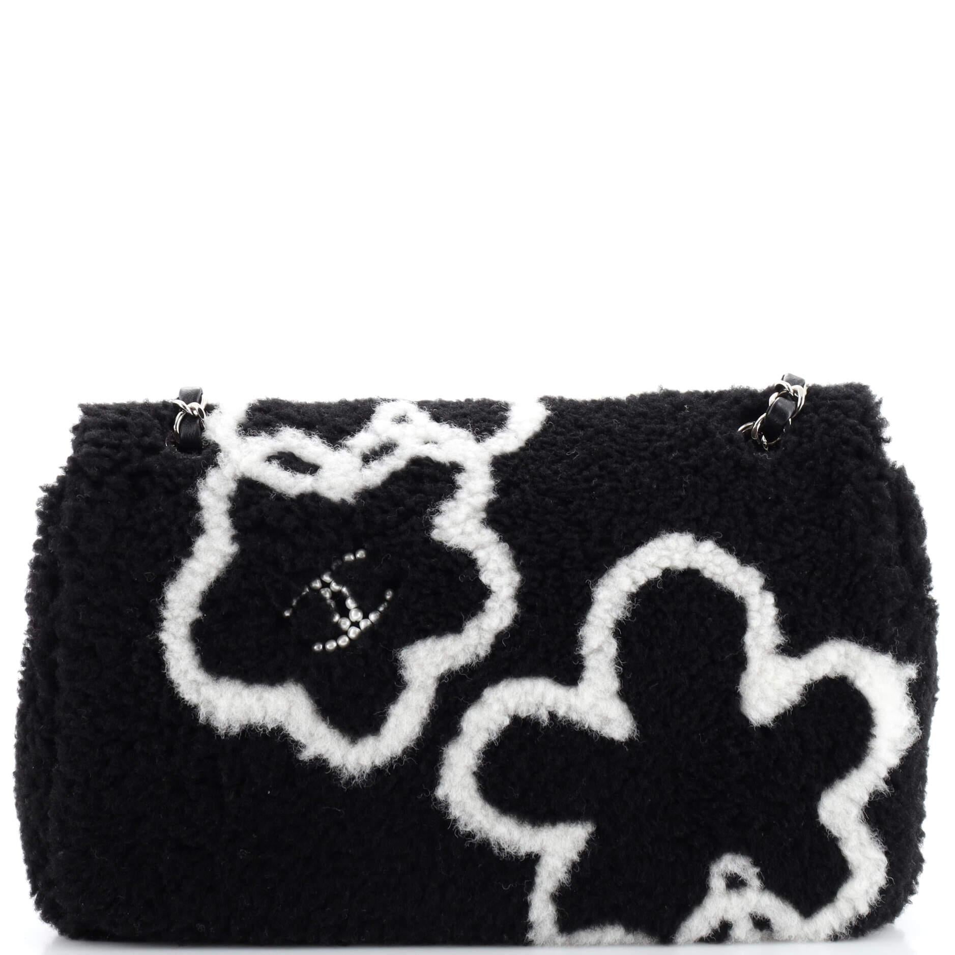 Women's Chanel Classic Single Flap Bag Pearl Embellished Shearling Jumbo