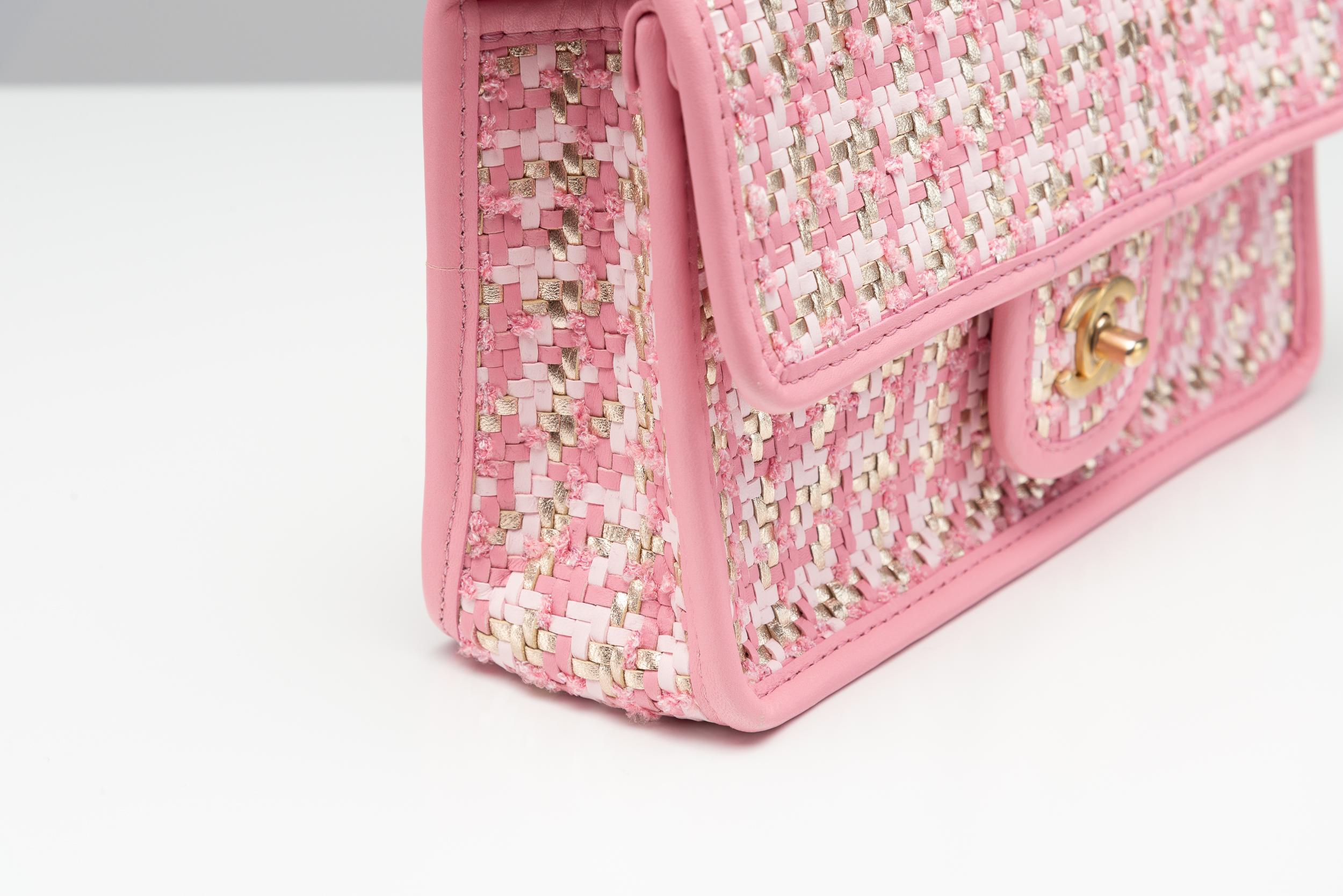 Chanel Classic Single Flap Bag Pink Tweed Lambskin RARE 3