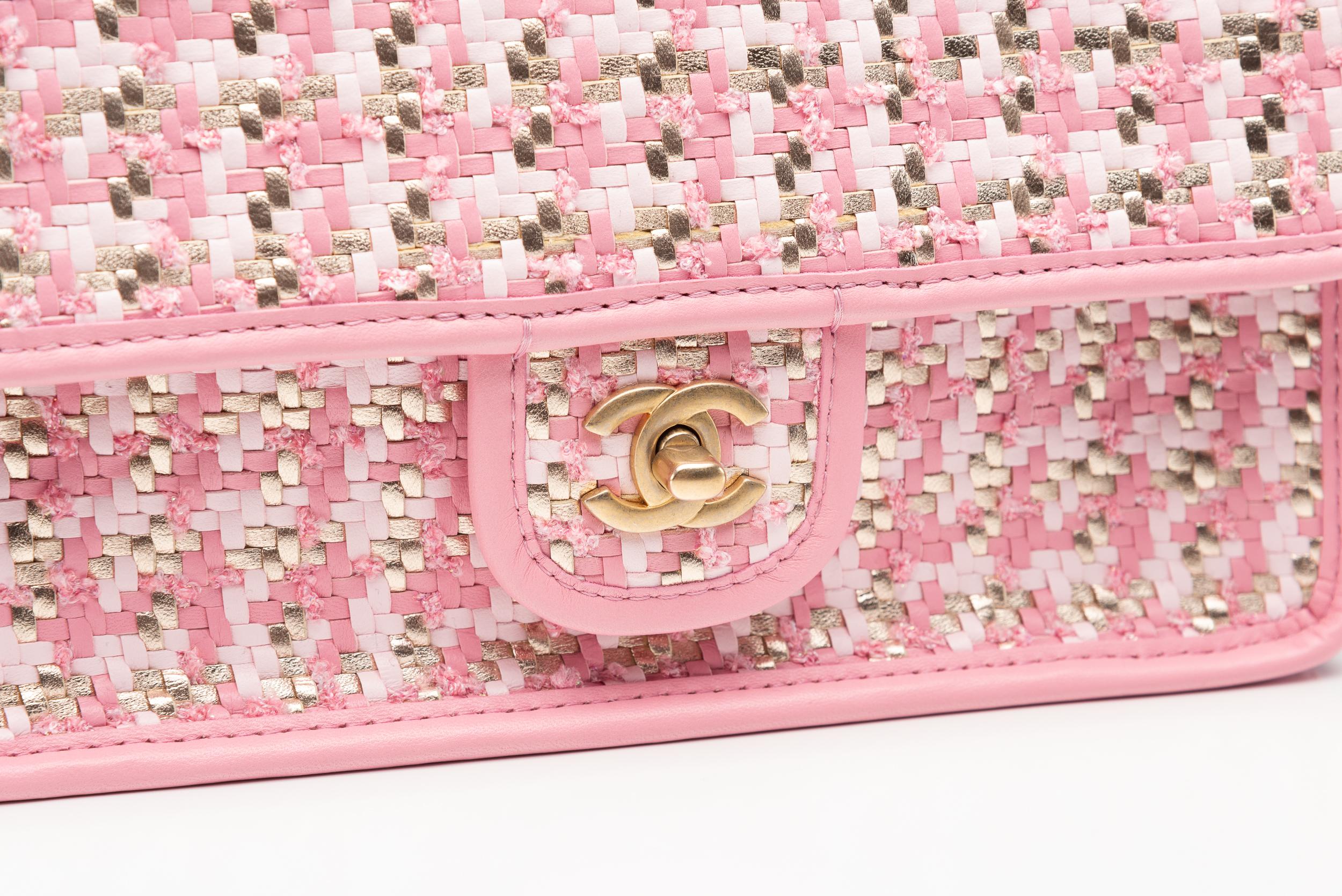 Chanel Classic Single Flap Bag Pink Tweed Lambskin RARE 1