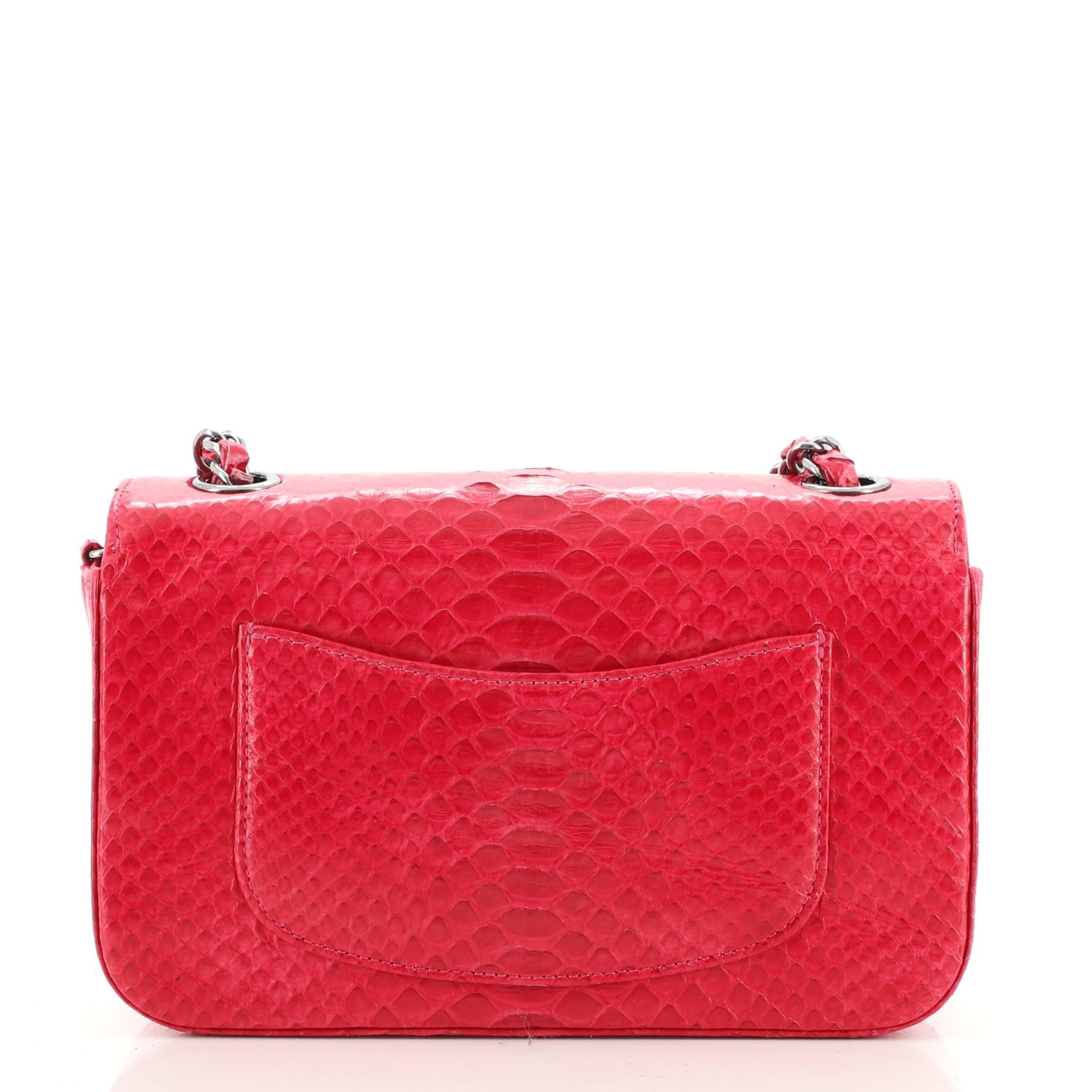 Red Chanel Classic Single Flap Bag Python Mini