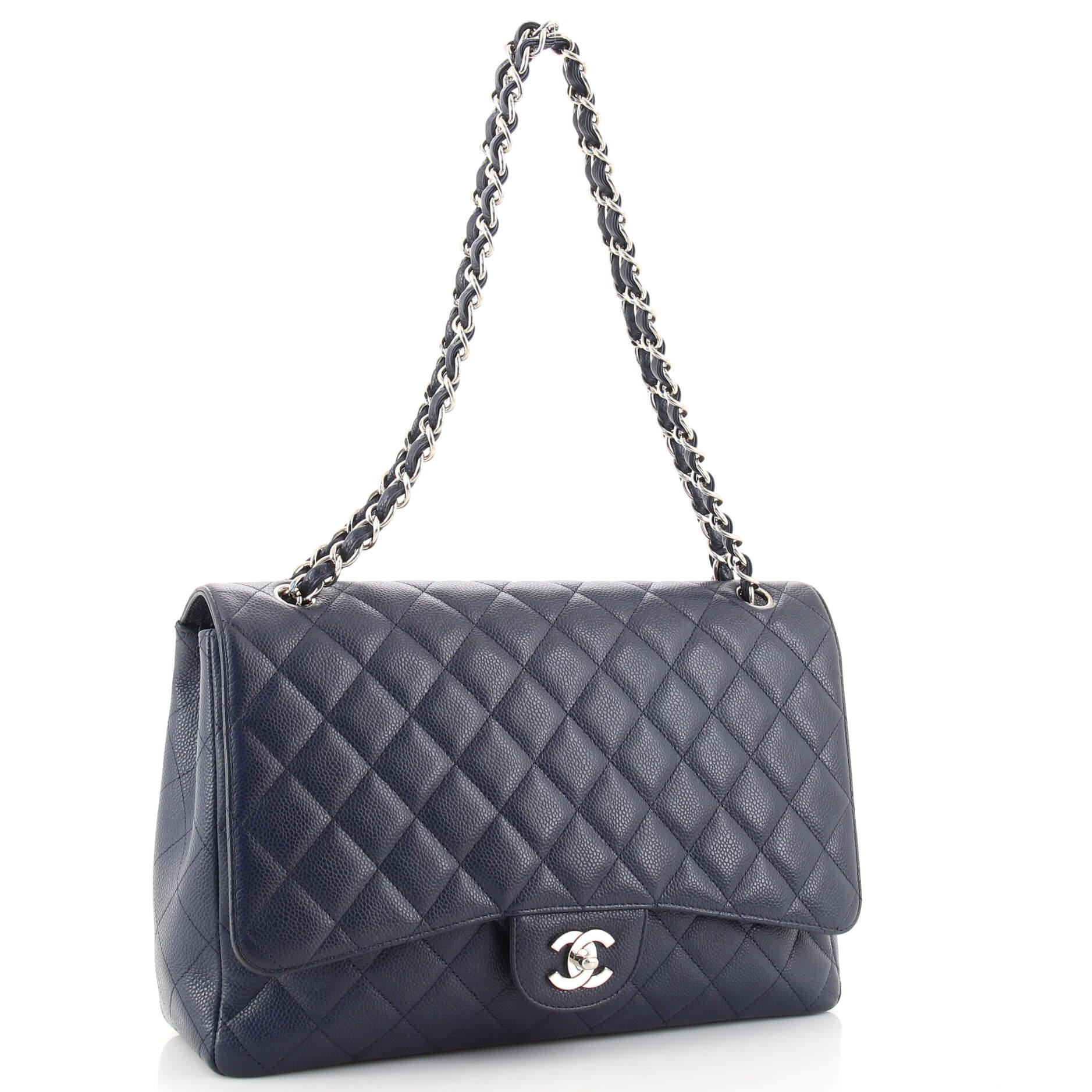 Chanel Classic Single Flap Bag Quilted Caviar Maxi In Good Condition In NY, NY