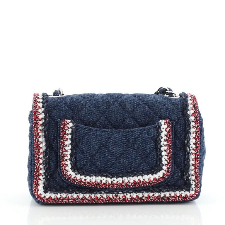 Chanel Classic Single Flap Bag Quilted Denim with Tweed Mini at 1stDibs