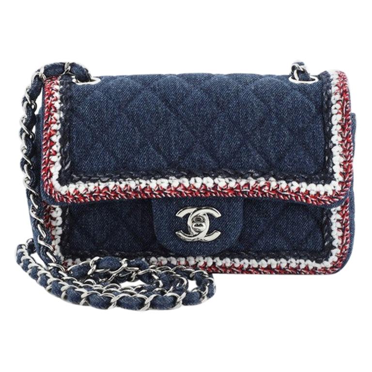 Chanel Classic Single Flap Bag Quilted Denim with Tweed Mini at 1stDibs