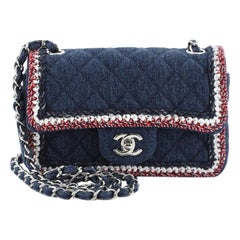Chanel Classic Single Flap Bag Quilted Denim with Tweed Mini