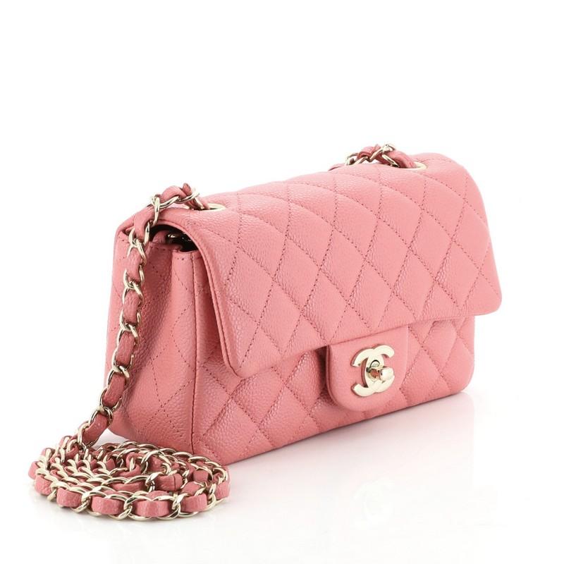 Pink Chanel Classic Single Flap Bag Quilted Iridescent Caviar Mini