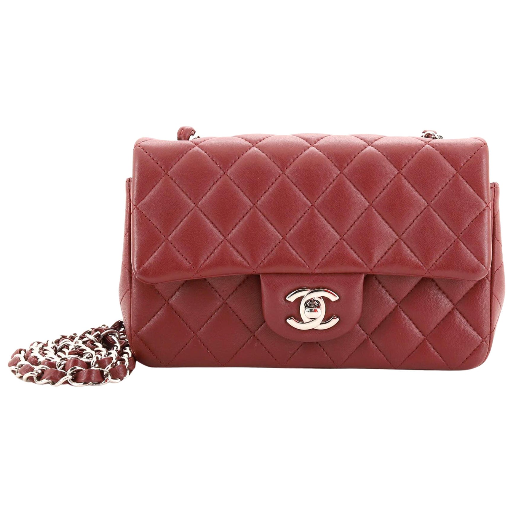 CHANEL Iridescent Lambskin Quilted Flap Card Holder On Chain Purple 654633