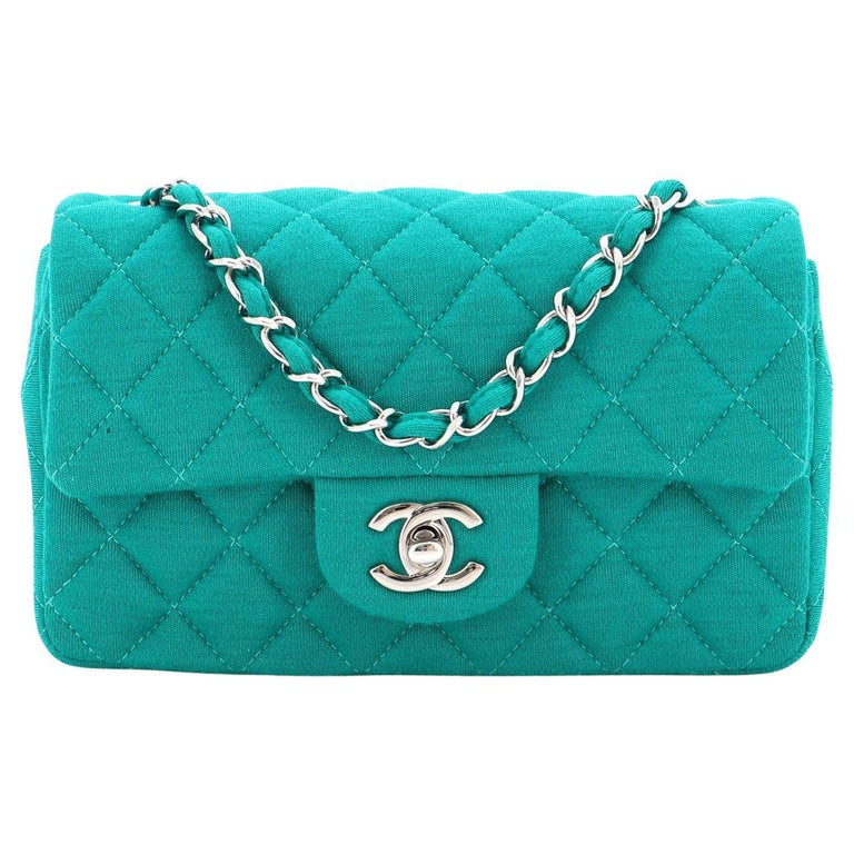 Chanel Classic Single Flap Bag Quilted Jersey Mini Blue