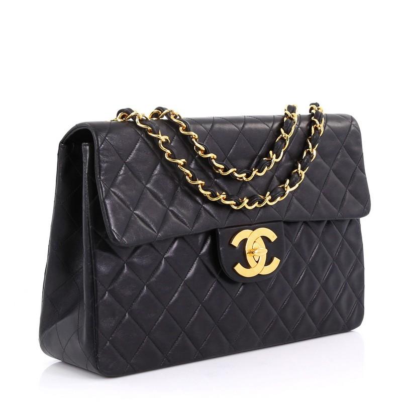 Black Chanel Classic Single Flap Bag Quilted Lambskin Maxi