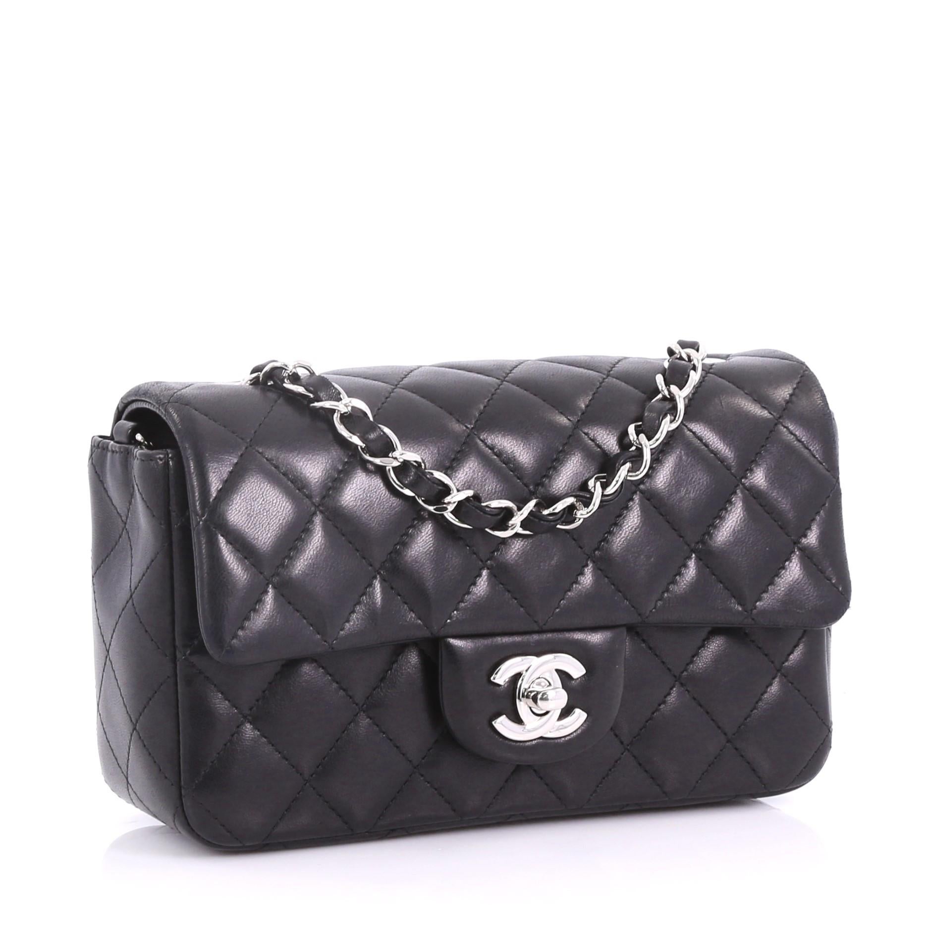 Black Chanel Classic Single Flap Bag Quilted Lambskin Mini