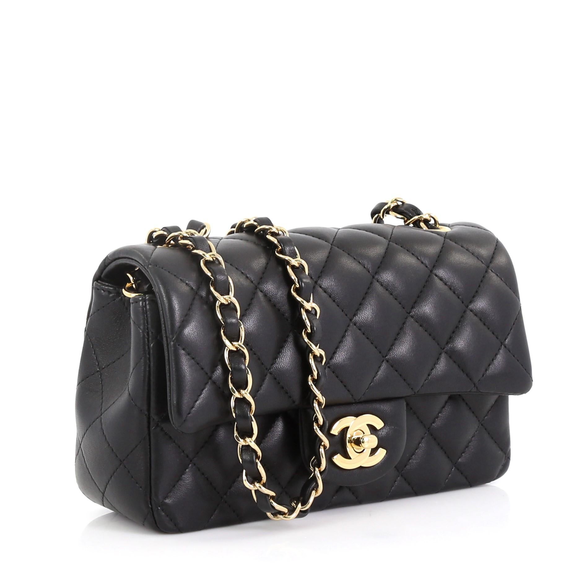 Black Chanel Classic Single Flap Bag Quilted Lambskin Mini