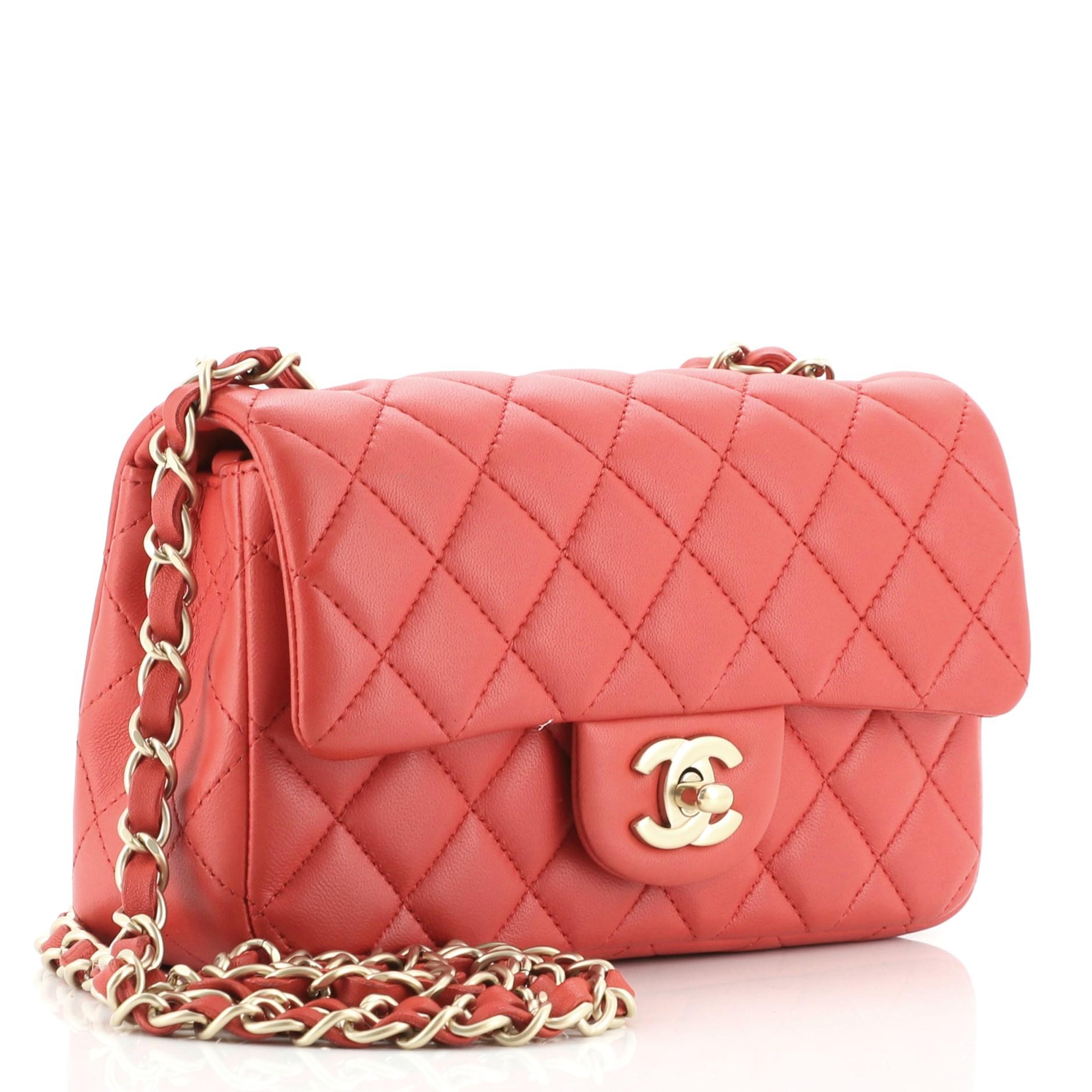 Orange Chanel Classic Single Flap Bag Quilted Lambskin Mini