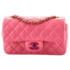Chanel Classic Single Flap Bag Quilted Lambskin with Rainbow Hardware Min