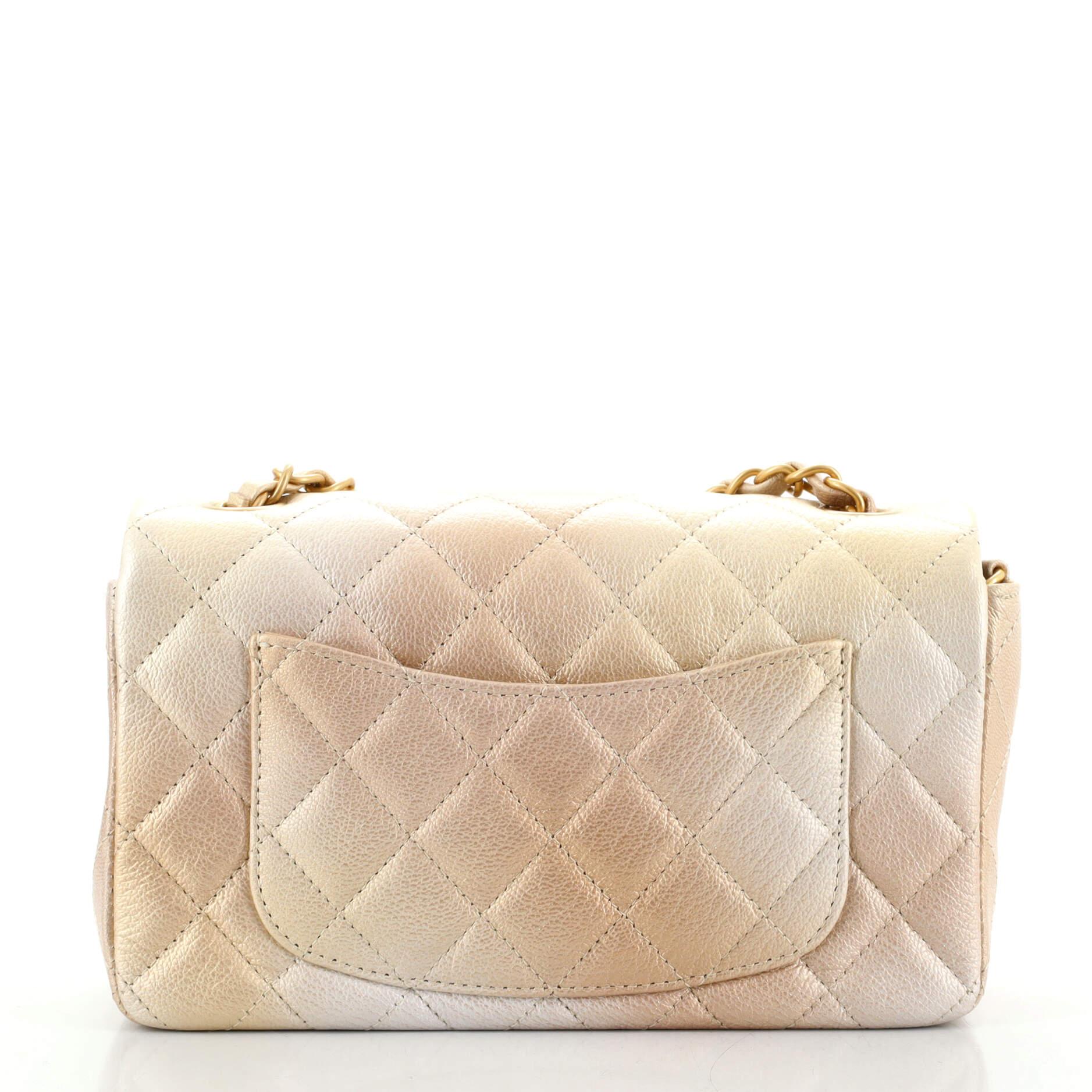 Beige Chanel Classic Single Flap Bag Quilted Ombre Metallic Goatskin Mini