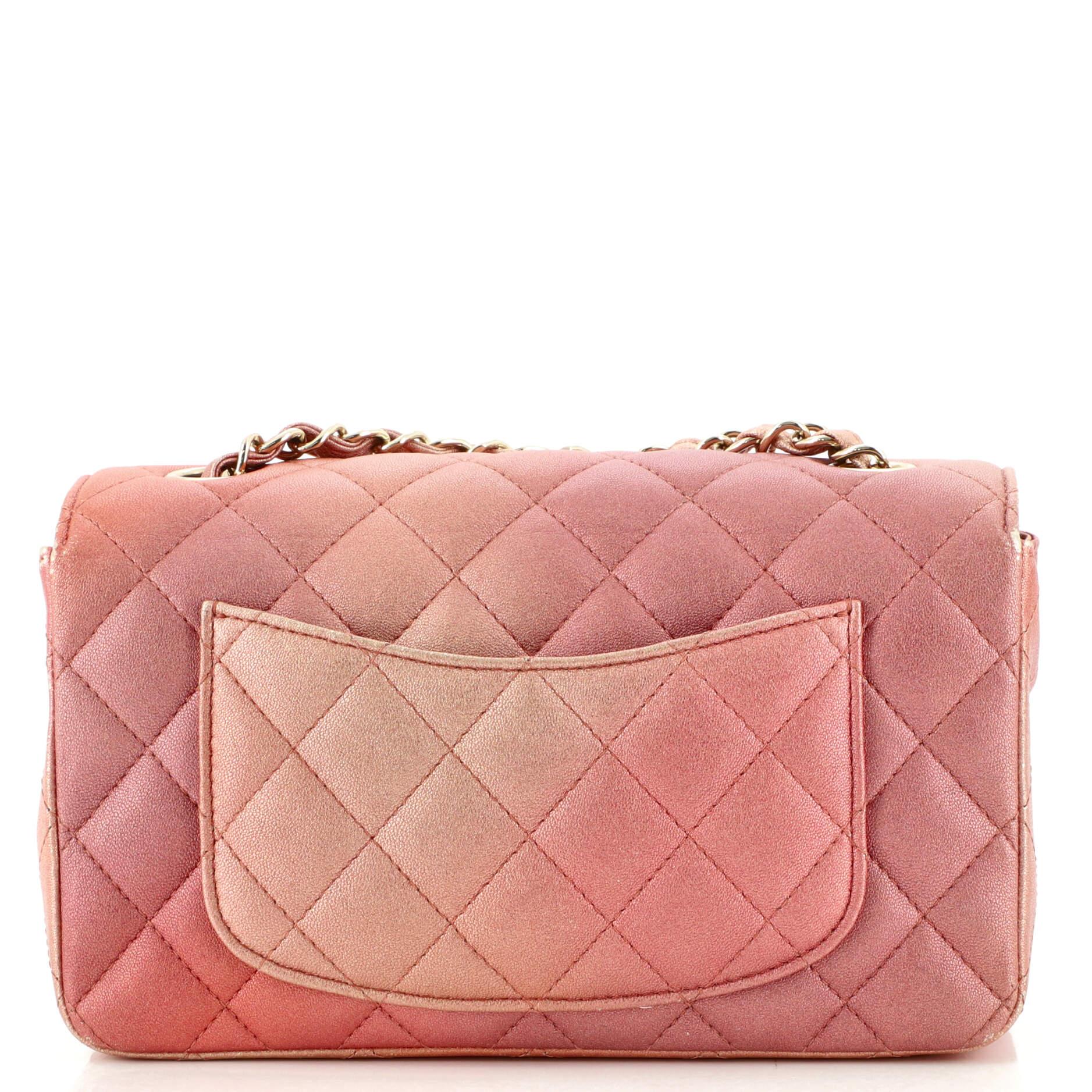 Pink Chanel Classic Single Flap Bag Quilted Ombre Metallic Lambskin Mini