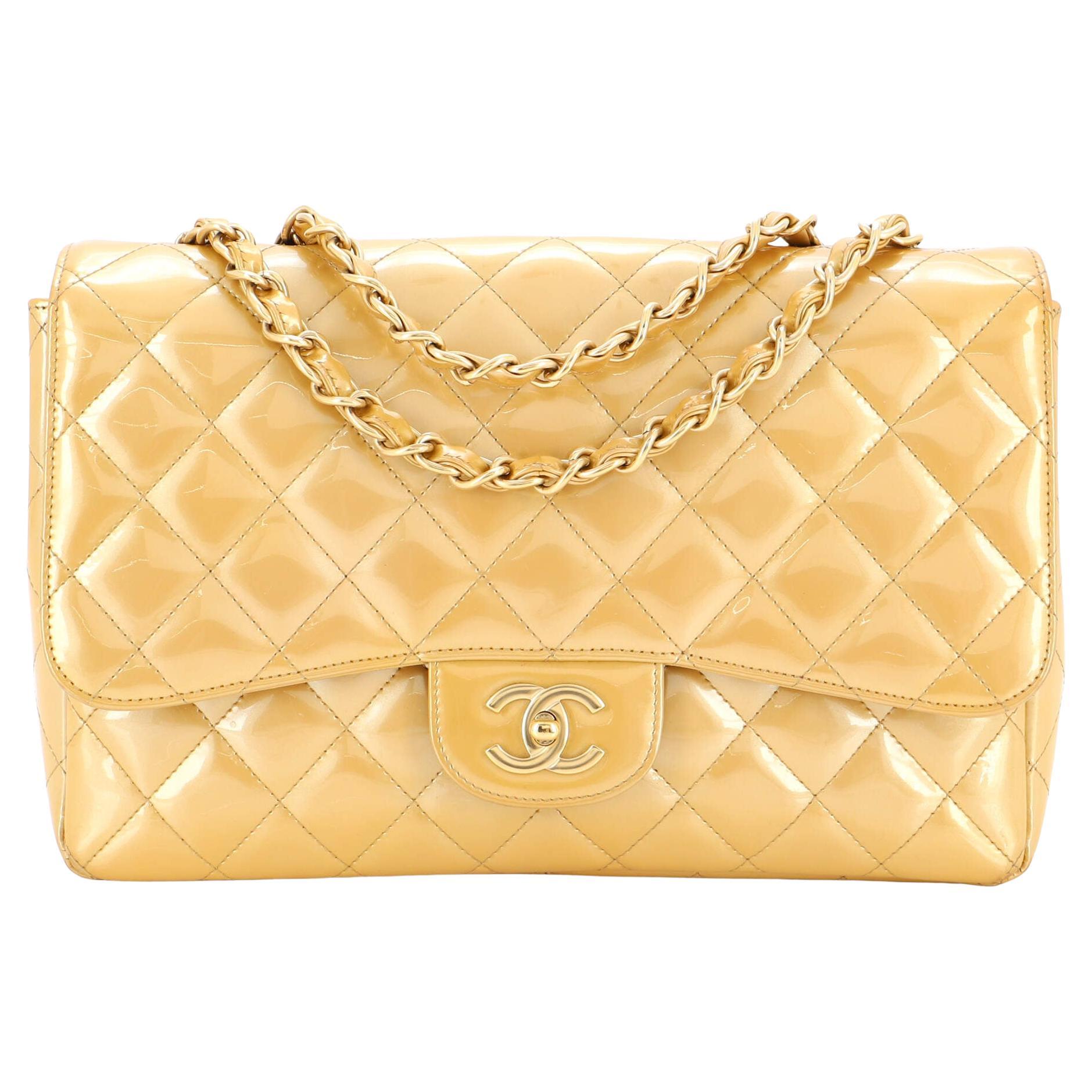 Chanel Classic Single Flap Bag Quilted Patent Jumbo For Sale at 1stDibs