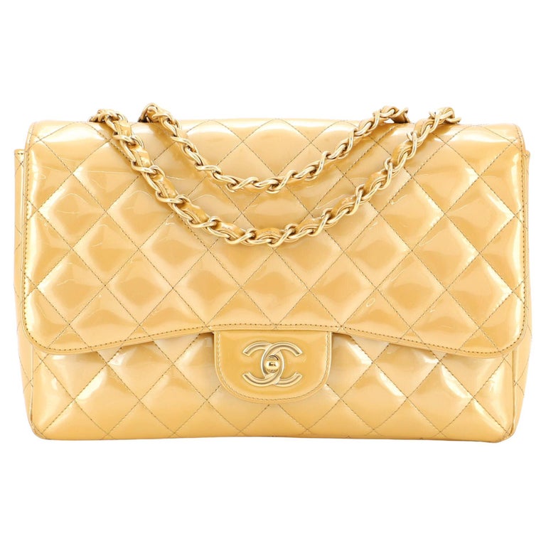 Chanel Yellow Quilted Patent Leather Maxi Classic Single Flap Bag