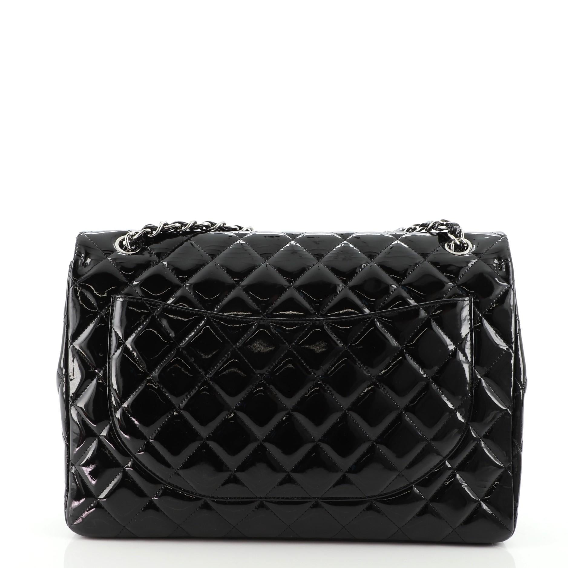 Black Chanel Classic Single Flap Bag Quilted Patent Maxi