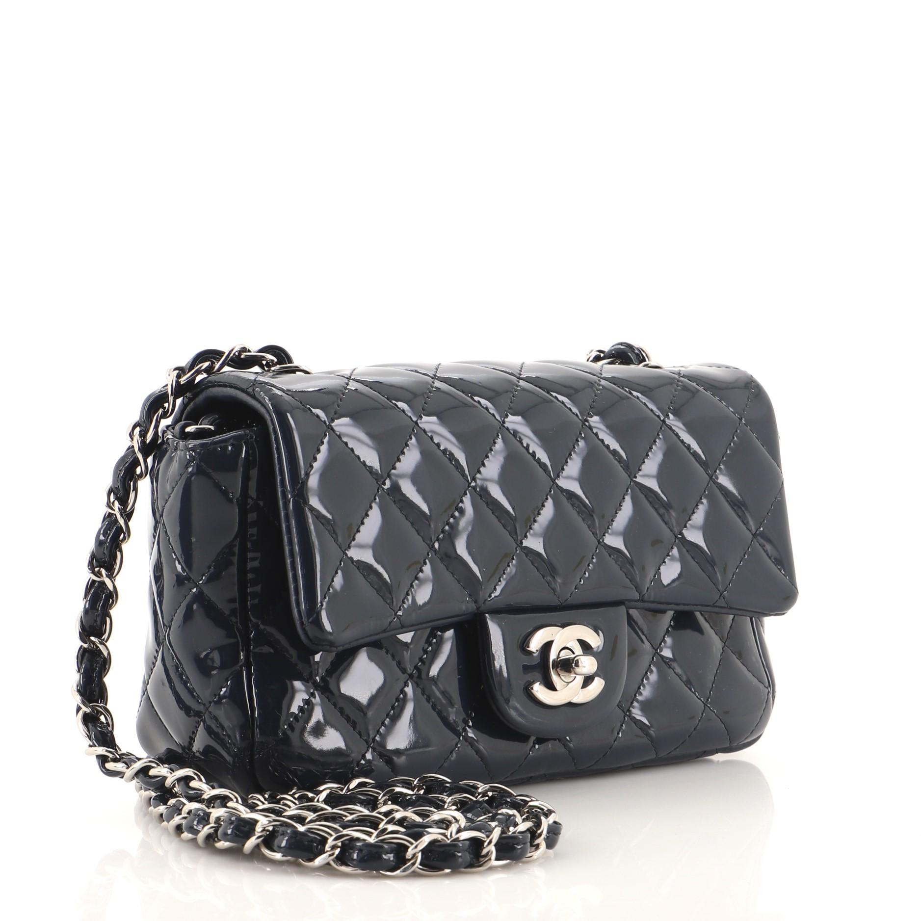 Black Chanel Classic Single Flap Bag Quilted Patent Mini