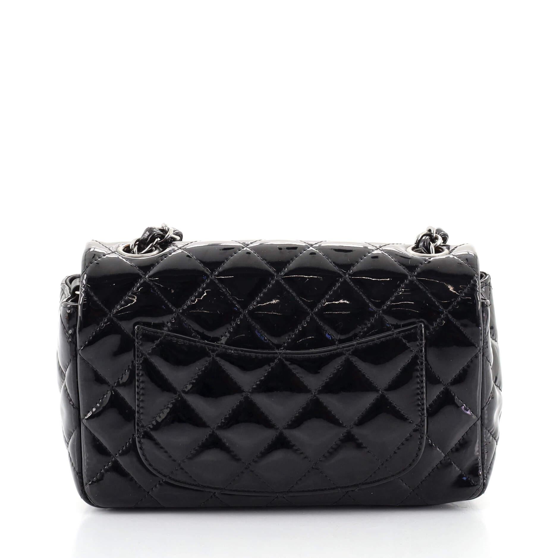 Black Chanel Classic Single Flap Bag Quilted Patent Mini