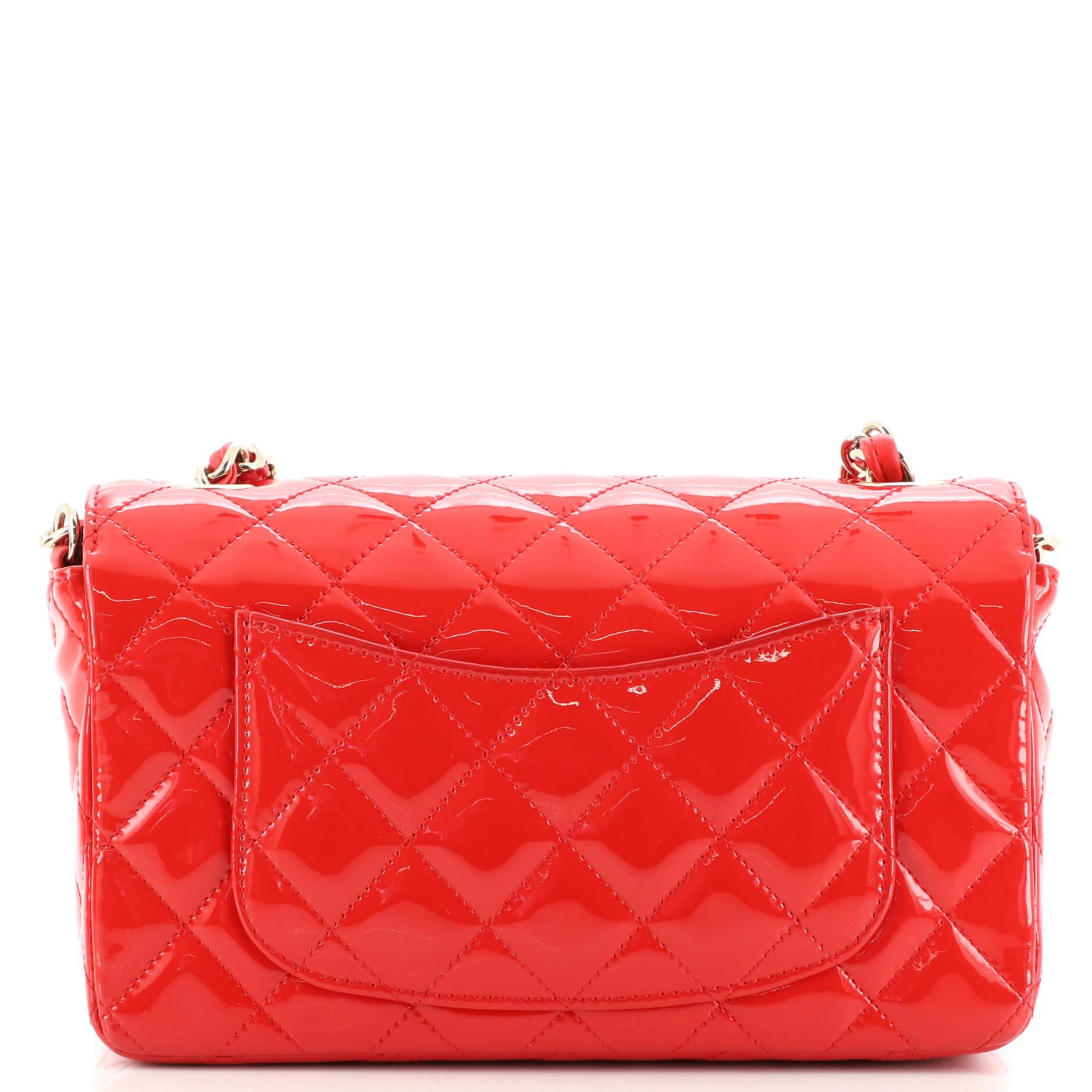 Red Chanel Classic Single Flap Bag Quilted Patent Mini