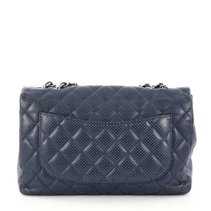 Chanel Classic Single Flap Bag Quilted Perforated Leather Jumbo In Good Condition In NY, NY