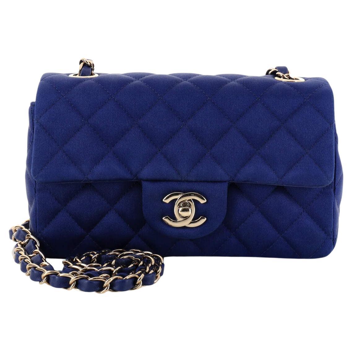 Chanel Mini Chain Around Multi Chain Full Flap Bag Quilted Caviar 22B Blue
