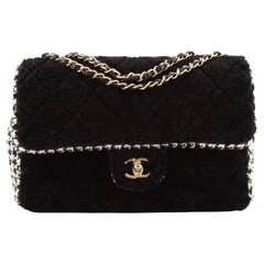 Chanel Classic Single Flap Bag Quilted Shearling and Tweed Large