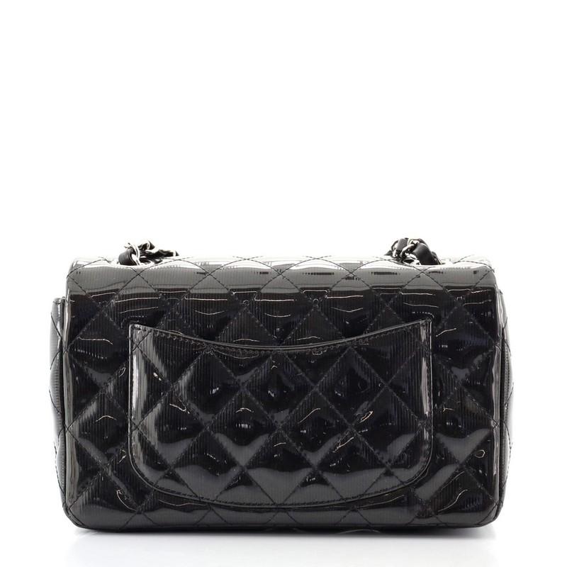 Black Chanel Classic Single Flap Bag Quilted Striated Metallic Patent Mini
