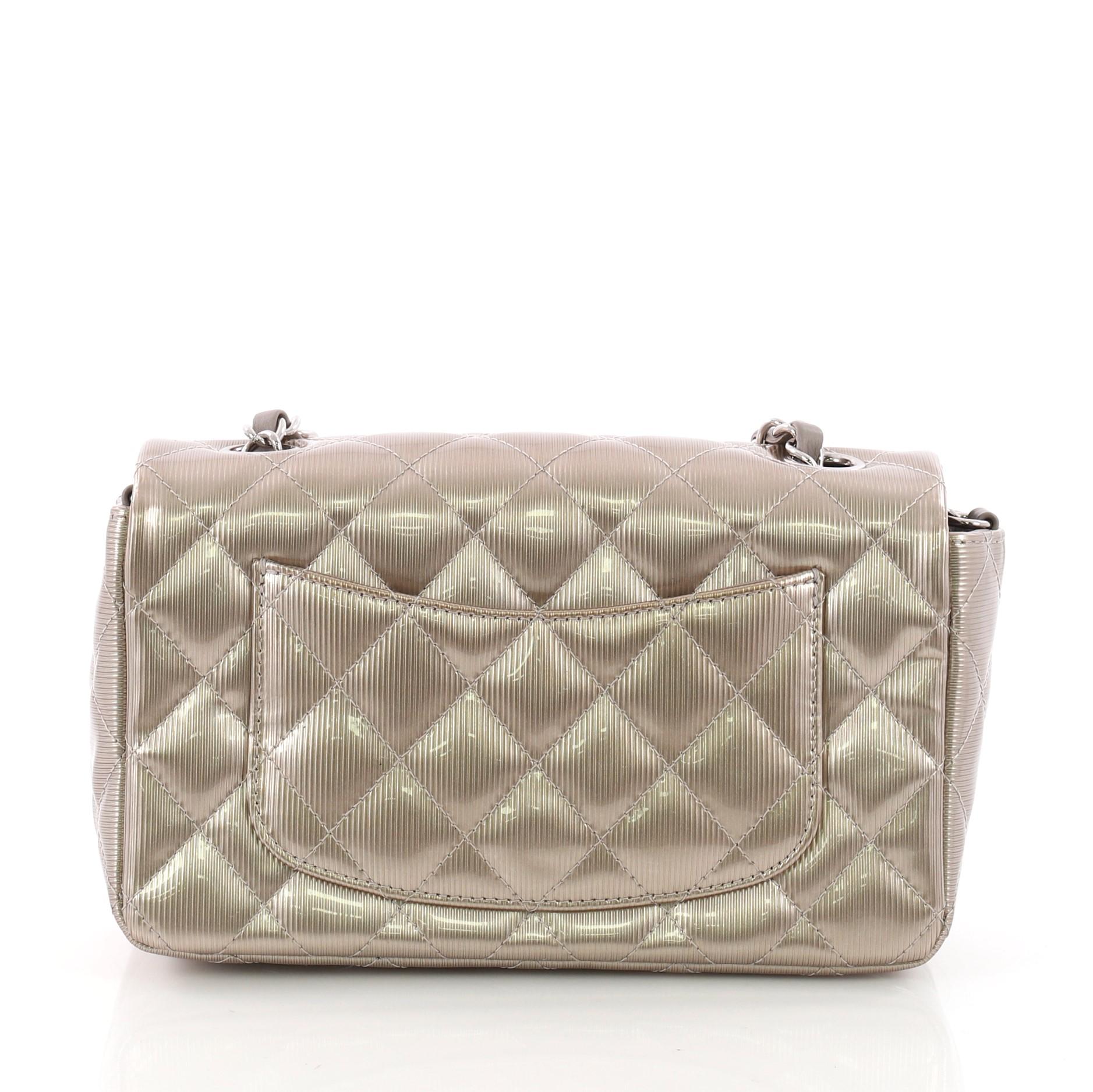 Chanel Classic Single Flap Bag Quilted Striated Metallic Patent Mini In Excellent Condition In NY, NY