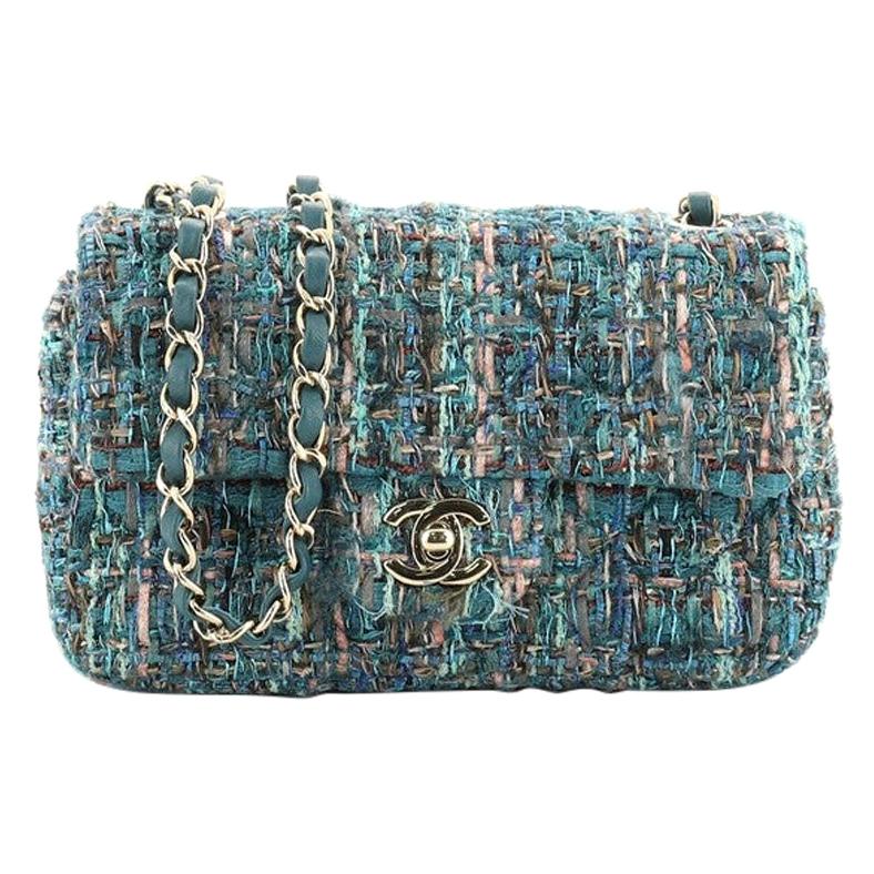 Chanel Classic Single Flap Bag Quilted Tweed And Ribbon Mini