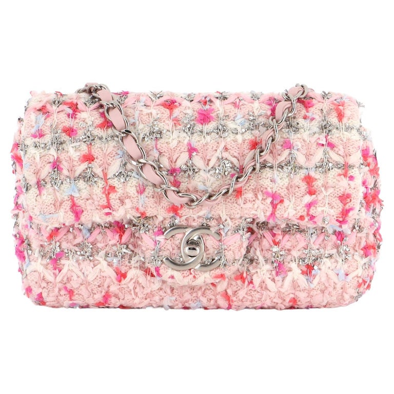 chanel pink tweed flap bag